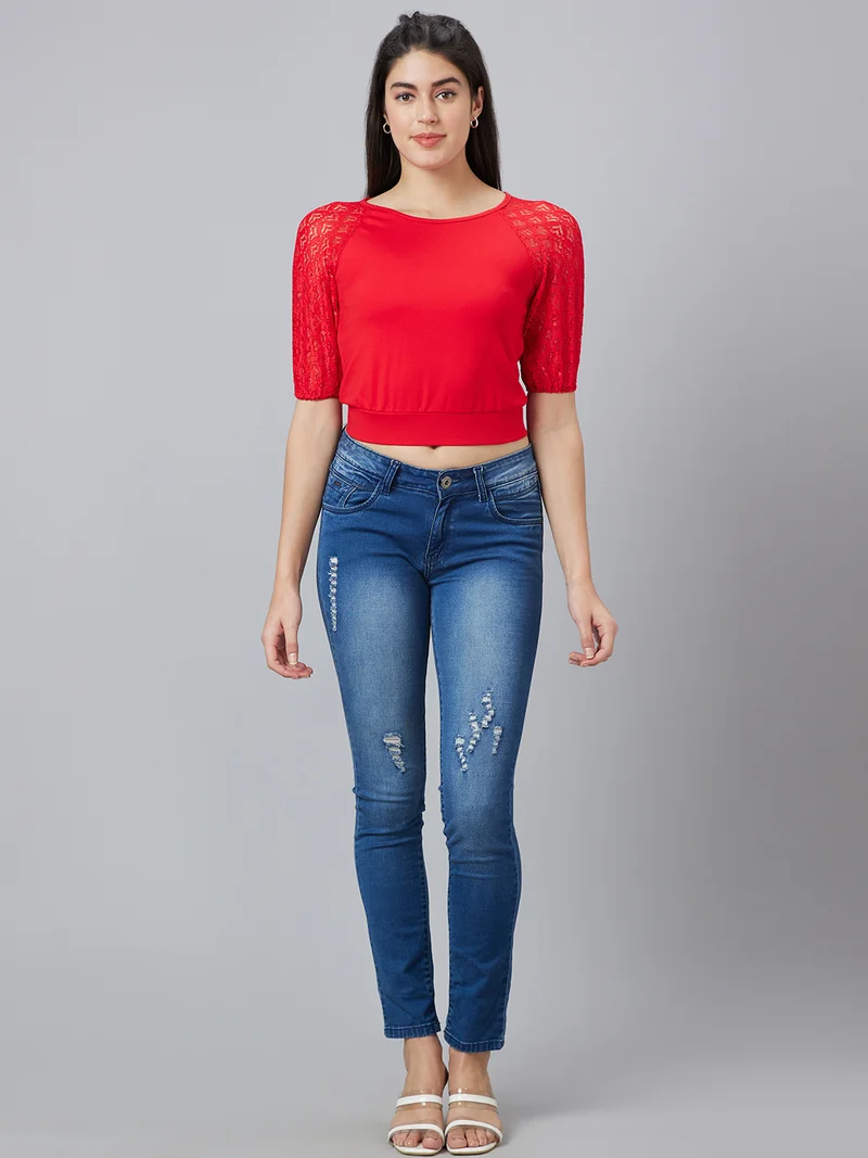 جلو باص بلوزة كروب نسائية بأكمام راجلان ورباط من جلوبس