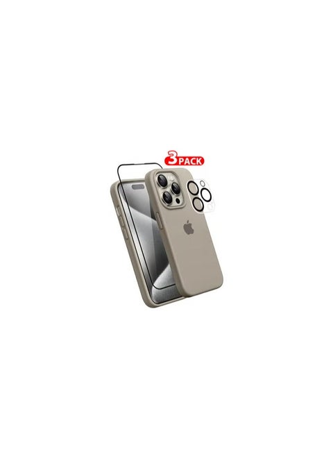 3 Pack For iPhone 15 Pro Max Case, Screen Protector and Camera Lens Protector Silicone Case Full Body Protective Cover Shockproof Slim Phone Case Anti-Scratch Soft Microfiber Lining Titanium