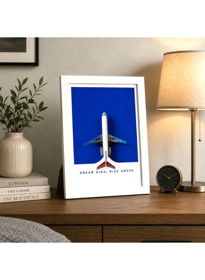 Diecast Airplane Model Framed Wall Art with Inspirational Message, White Frame - Image 1