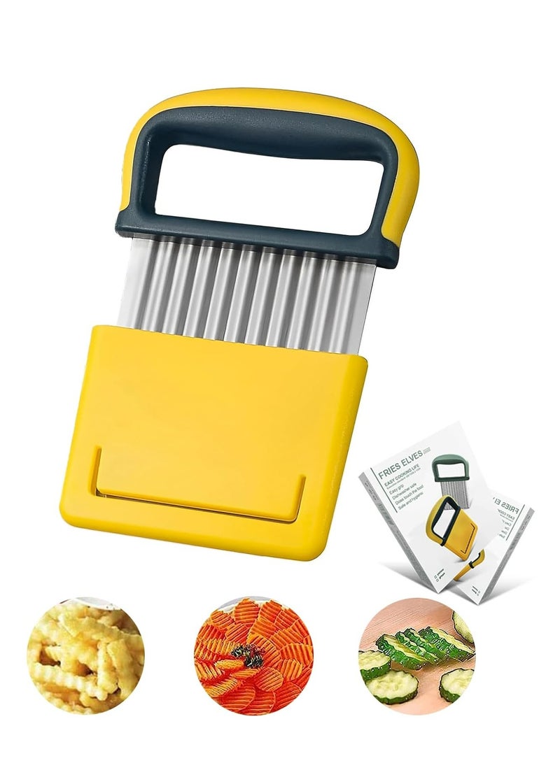 Loquat Stainless Steel Crinkle Cutter, Yellow, for Potatoes, Carrots, Chips, and French Fries - Image 1