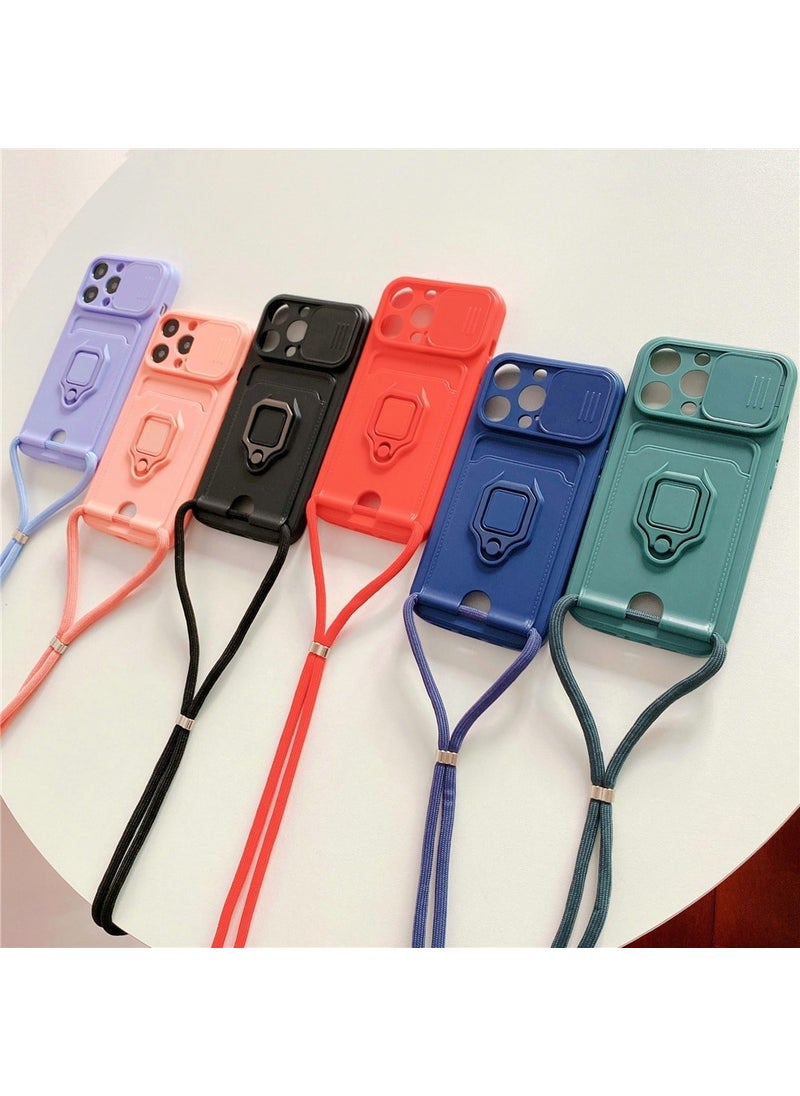 Nevarium - iPhone 14 Pro Max Case String Lens Sliding Ring Business Card Silicone Zuma - Image 1