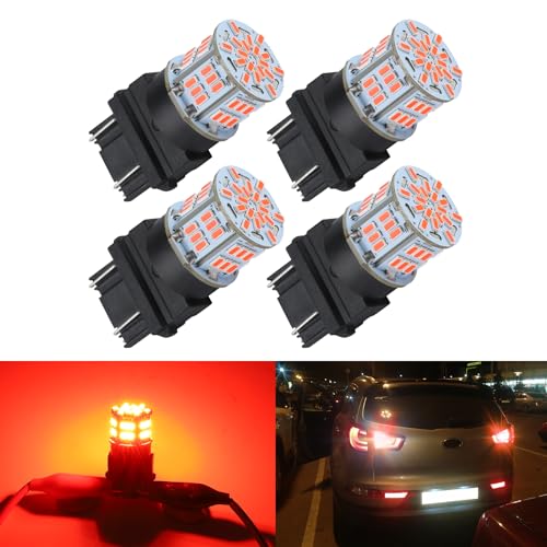 iFunyLED 4PCS 3157 LED Bulb Brake Tail Light 12V-24V Super Bright 3156 3056 3057 3047 4157 LED Replacement Light Kit Set for Car Tail Brake Turn Signal Lights - Brilliant Red - Image 1