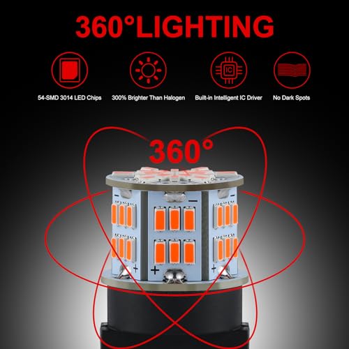 iFunyLED 4PCS 3157 LED Bulb Brake Tail Light 12V-24V Super Bright 3156 3056 3057 3047 4157 LED Replacement Light Kit Set for Car Tail Brake Turn Signal Lights - Brilliant Red - Image 3