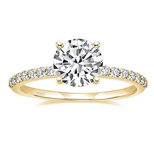 EAMTI 925 Sterling Silver 1.25 CT 14K Gold Plated Round Solitaire CZ Engagement Ring Halo Promise Wedding Ring Size 6 - Image 1