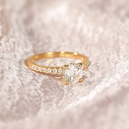 EAMTI 925 Sterling Silver 1.25 CT 14K Gold Plated Round Solitaire CZ Engagement Ring Halo Promise Wedding Ring Size 6 - Image 2