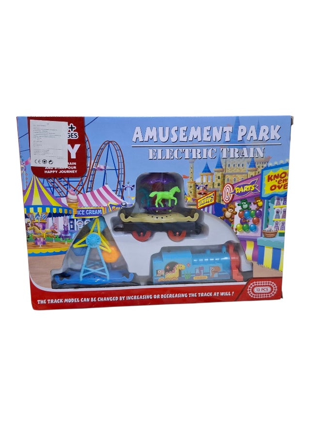 قطار كهربائي للأطفال مع مجموعة ألعاب ممتعة في حديقة التسلية 🎢✨   - 13 قطعة قابلة للتغيير والتعديل حسب الرغبة   - حركة كهربائية تضيف متعة وواقعية للعب   - تصميم ملون وجذاب للأطفال    هدية رائعة تضمن ساعات من المرح والتسلية!