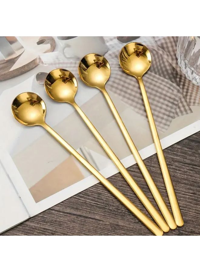 Long Handle Gold Stainless Steel Coffee Spoons 4pcs Elegant Kitchen Utensils - Image 2