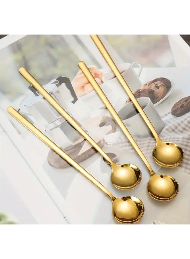 Long Handle Gold Stainless Steel Coffee Spoons 4pcs Elegant Kitchen Utensils - Image 5