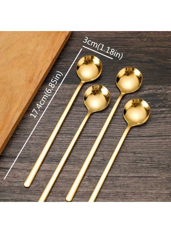 Long Handle Gold Stainless Steel Coffee Spoons 4pcs Elegant Kitchen Utensils - Image 4