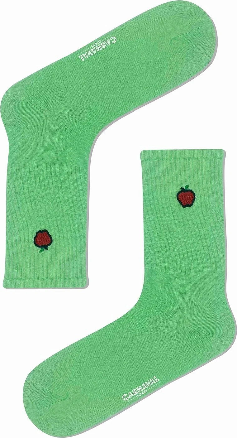 كارنافال سوكس Apple Embroidered Soft Green Colored Sports Socks