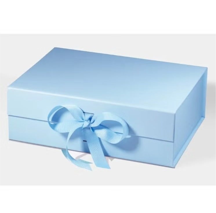 Luxury Magnetic Gift Box, Sky Blue Medium Gift Box with Ribbon, Folding Gift Box for Presents With Magnetic Lid, Suitable for Festival, Birthday, Anniversary, 26x19x8 cm - Image 1