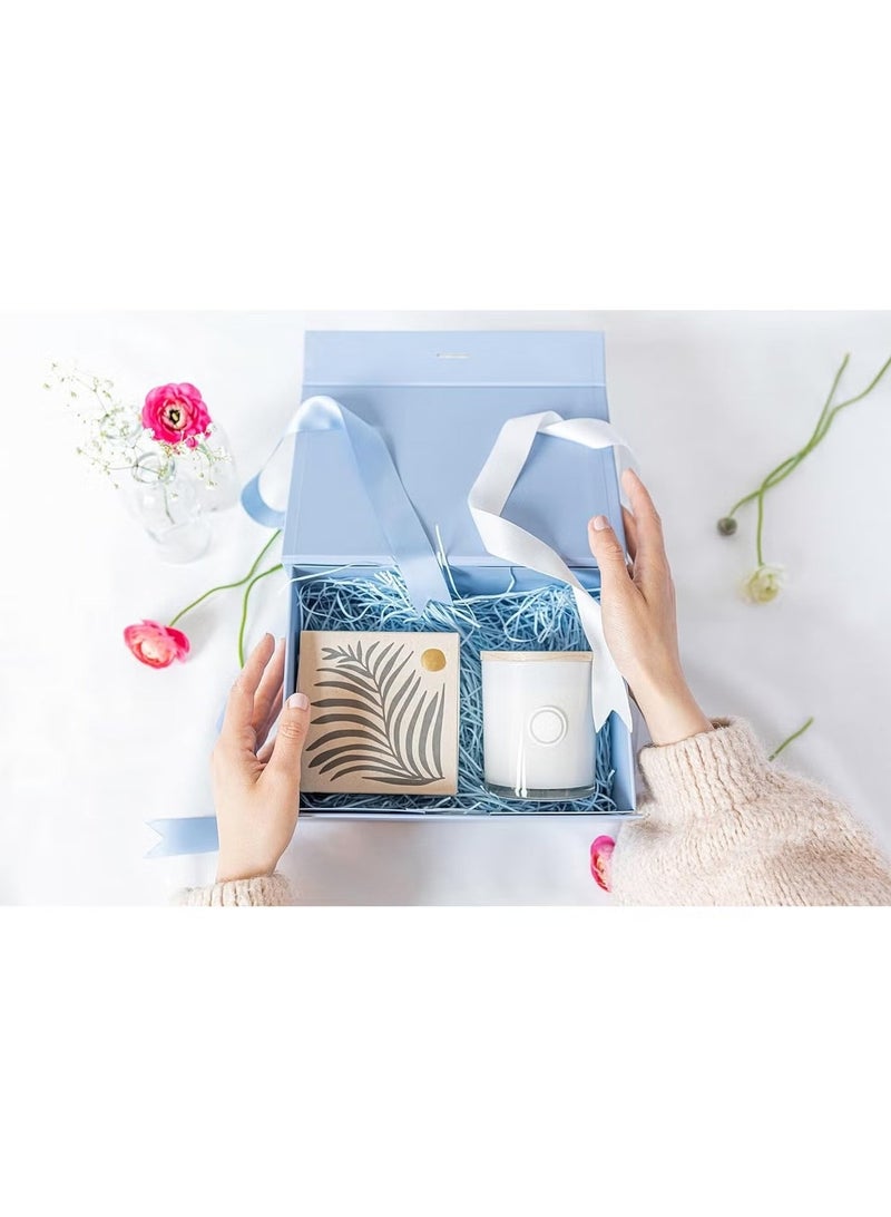 Luxury Magnetic Gift Box, Sky Blue Medium Gift Box with Ribbon, Folding Gift Box for Presents With Magnetic Lid, Suitable for Festival, Birthday, Anniversary, 26x19x8 cm - Image 2
