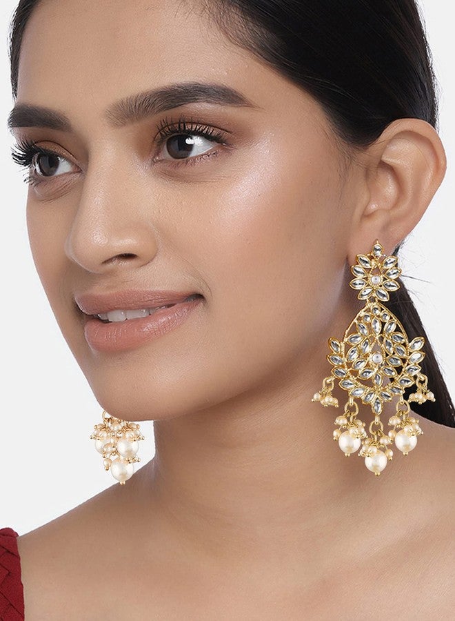 Aheli Indian Chandelier Pearl Beaded Dangle Big Earrings Ethnic wear Bollywood style Perfect for Wedding, Party Fashion Jewelry for Women - Image 2