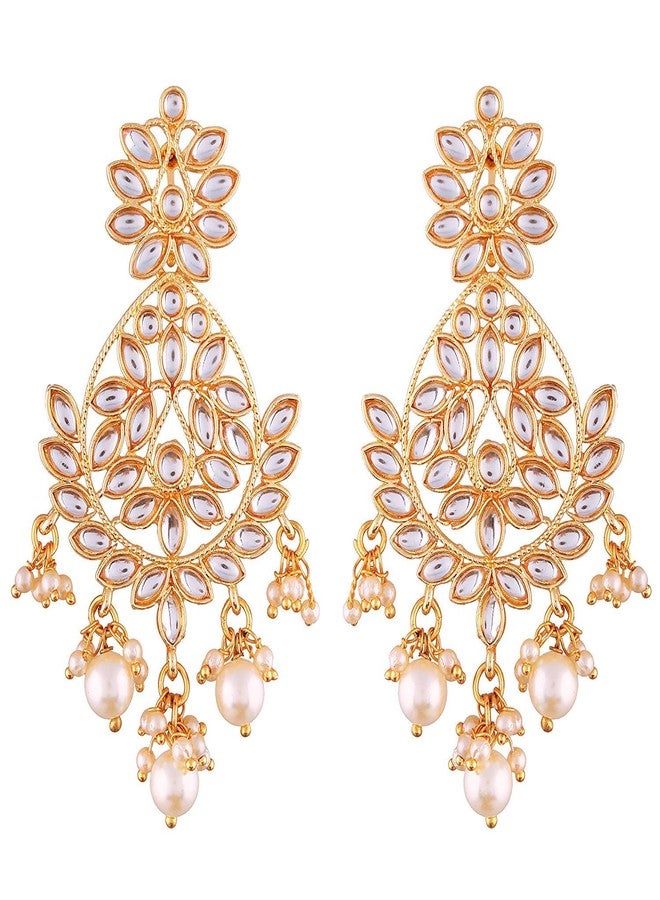 Aheli Indian Chandelier Pearl Beaded Dangle Big Earrings Ethnic wear Bollywood style Perfect for Wedding, Party Fashion Jewelry for Women - Image 1