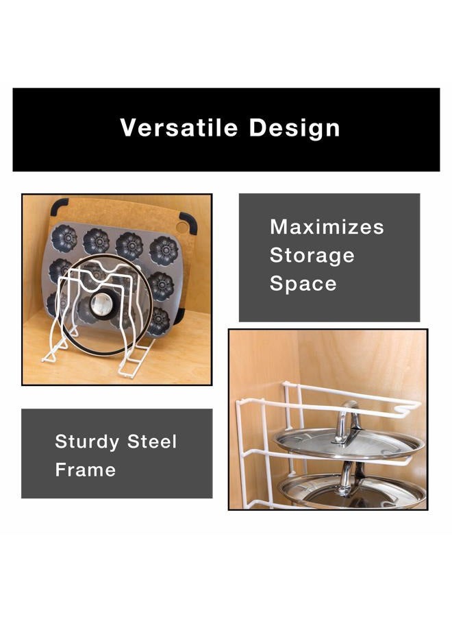 Smart Design Bakeware & Lid Storage Rack w/ 4 Compartment Dividers - Steel Metal Frame - Rust Resistant Finish - Cooking & Baking Organization - Kitchen (10 x 8 Inch) [White] - Image 4