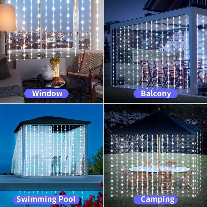 مصباح LED 200 لمبة أضواء خرافية ستائرية شمسية مقاس 300 سم × 200 سم، أضواء خيطية متعددة الألوان بطول 3 أمتار مع 8 أنماط، مقاومة للماء للاستخدام الخارجي، ديكور للباحة والحديقة وحفلات الزفاف والشرفة - Image 2
