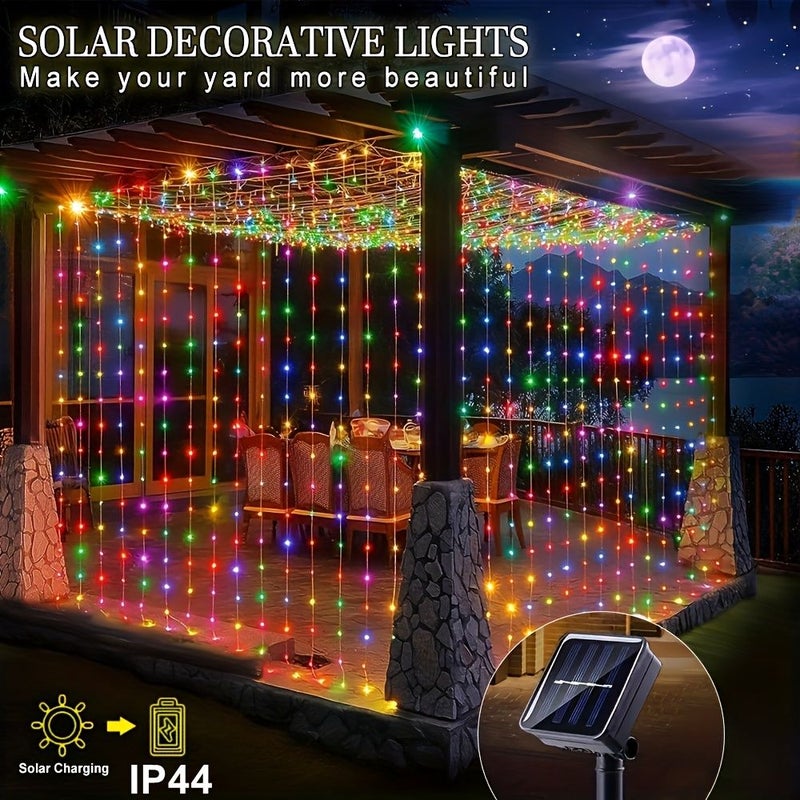 مصباح LED 200 لمبة أضواء خرافية ستائرية شمسية مقاس 300 سم × 200 سم، أضواء خيطية متعددة الألوان بطول 3 أمتار مع 8 أنماط، مقاومة للماء للاستخدام الخارجي، ديكور للباحة والحديقة وحفلات الزفاف والشرفة - Image 4