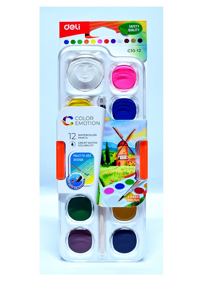 DELI WATER COLOR PAINTING 12 COLORS 28MM, WHITE COLOR 40MM C10-12 - Image 3