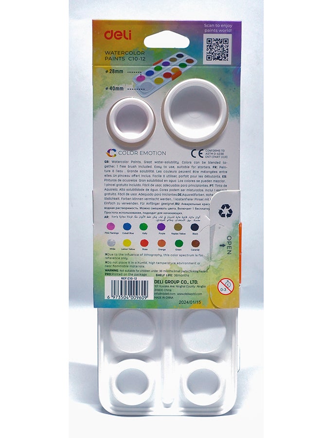 DELI WATER COLOR PAINTING 12 COLORS 28MM, WHITE COLOR 40MM C10-12 - Image 4