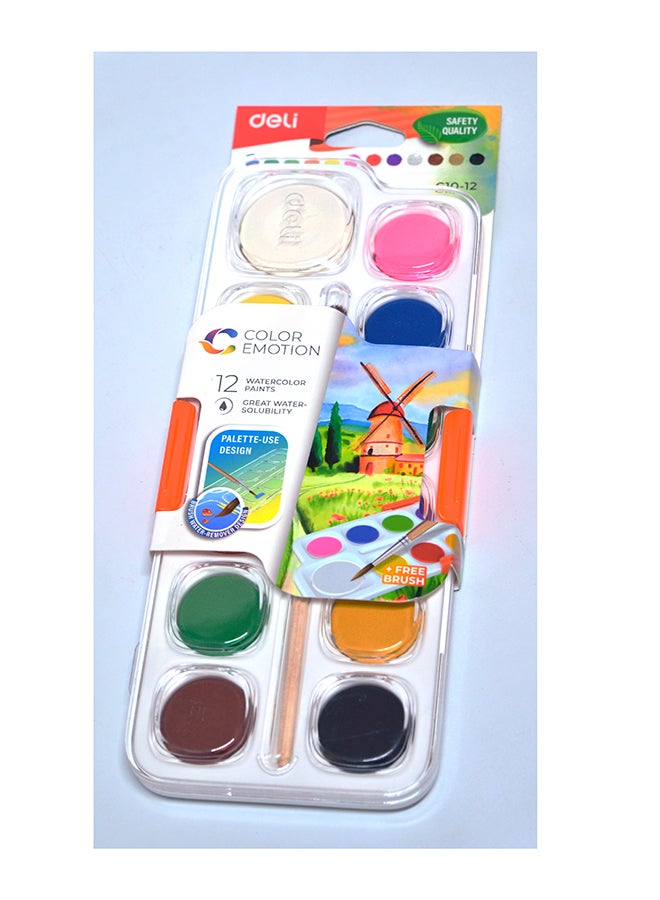 DELI WATER COLOR PAINTING 12 COLORS 28MM, WHITE COLOR 40MM C10-12 - Image 1