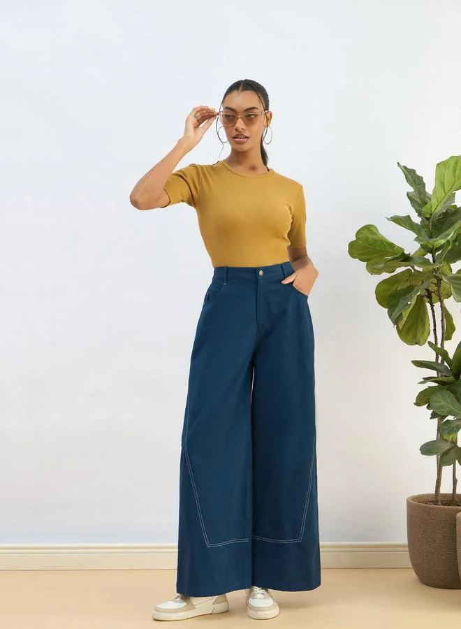 SASSAFRAS Women Khaki Ribbed Short Sleeves Top