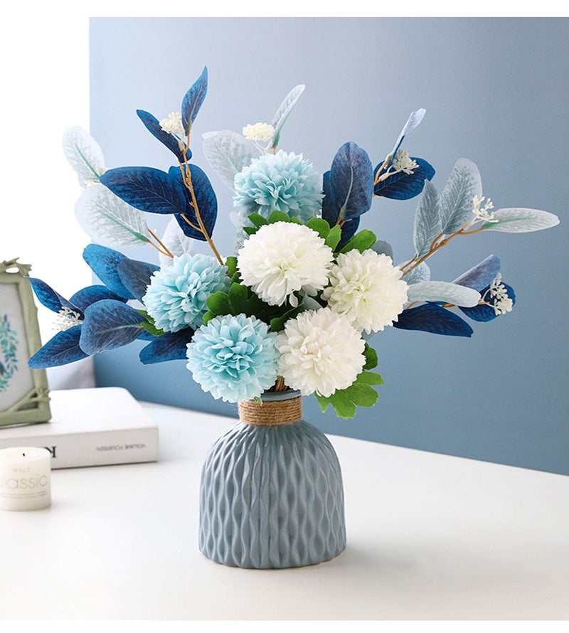 NAWEIDA Artificial Flowers with Ceramic Vase Faux Hydrangea Flower Arrangements Table Centerpieces for Home Garden Party Wedding Decoration - Image 3