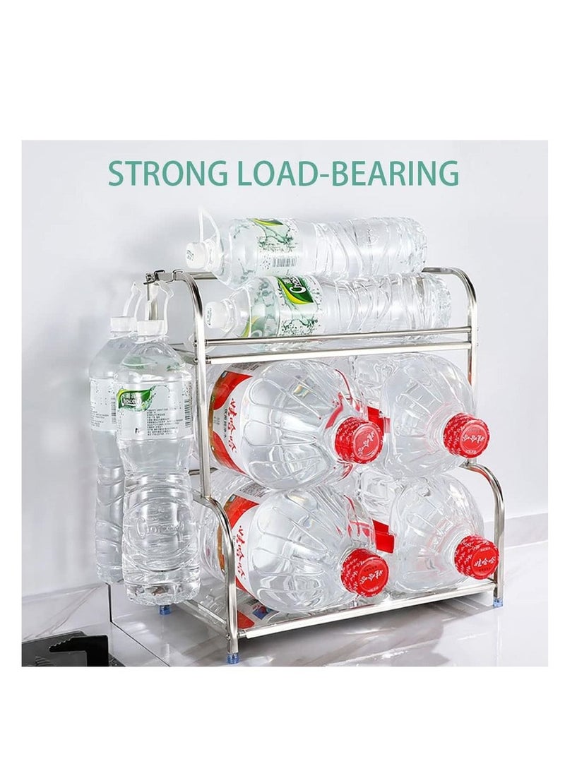 3-Tier Spice Rack Organizer, Kitchen Countertop Storage Rack, Kitchen Organizer Shelf with 6 Hooks for Spice Cans, Sauce Jars, Seasoning Bottles, Kitchen Accessories (Silver) - Image 4