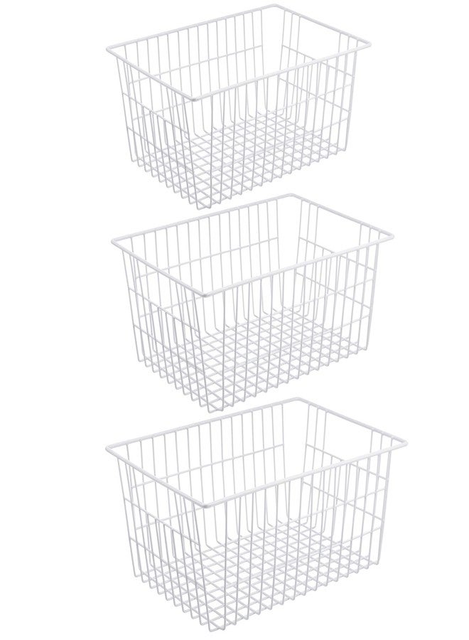 iPEGTOP Wire Freezer Stroage Baskets, 13.4 inch Set of 3 Farmhouse Storage Bins Basket Freezer Storage Organizer Bins with Handles for Kitchen Cabinets, Pantry, Closets, Bedrooms, Bathrooms- White - Image 1