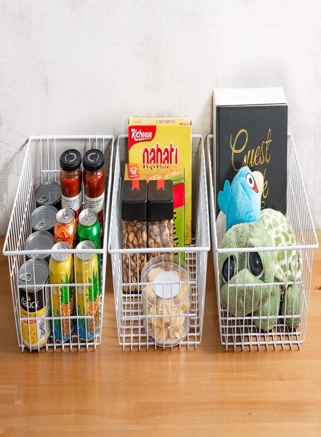 iPEGTOP Wire Freezer Stroage Baskets, 13.4 inch Set of 3 Farmhouse Storage Bins Basket Freezer Storage Organizer Bins with Handles for Kitchen Cabinets, Pantry, Closets, Bedrooms, Bathrooms- White - Image 2