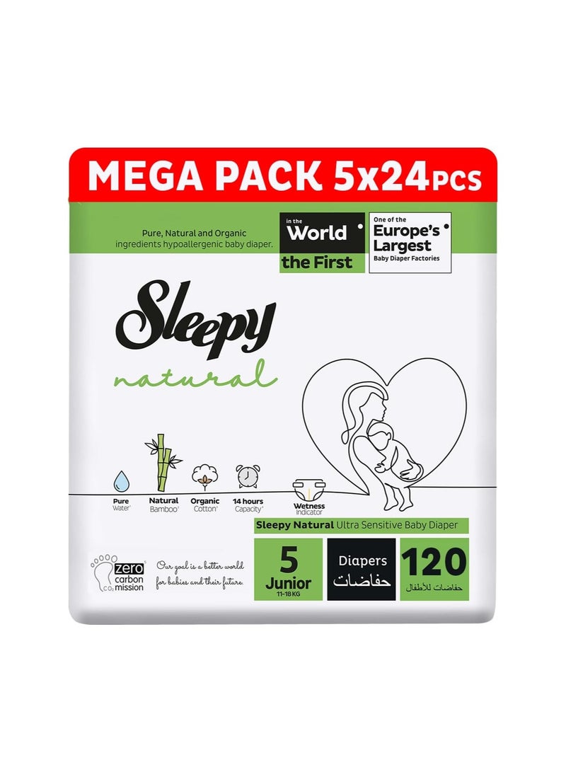 Sleepy حفاضات أطفال جافة مضادة للحساسية بحجم 5 للمواليد الجدد 11-18 كجم - Image 1
