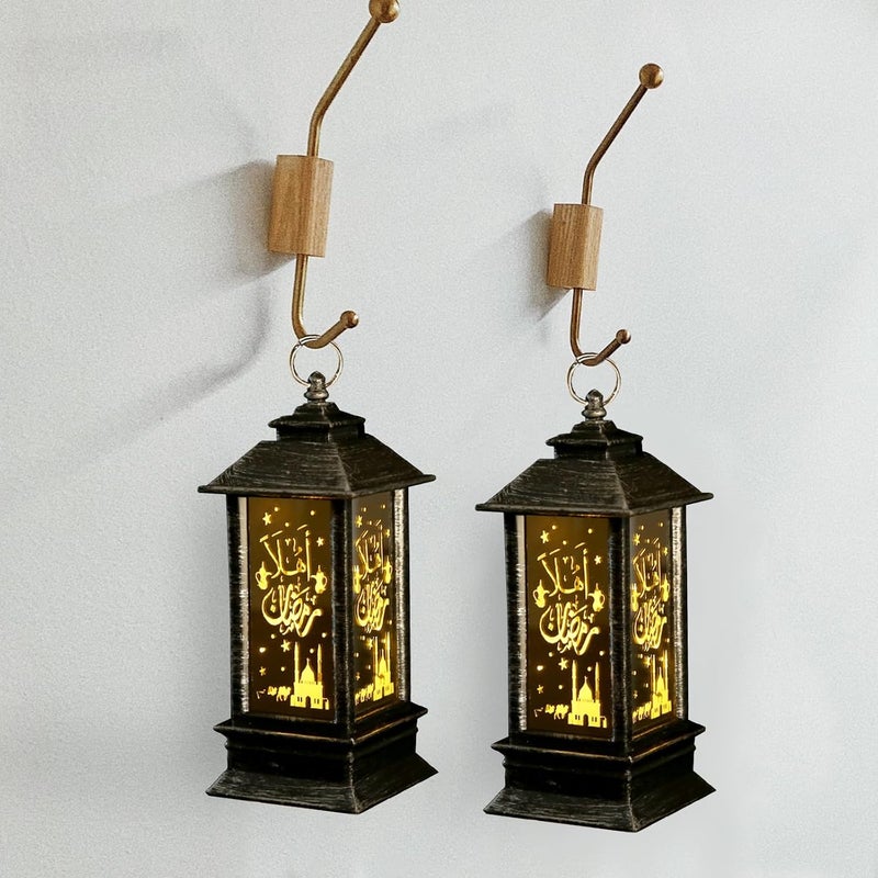 Glodecart 2 قطعة فوانيس رمضان، سوداء، إضاءة LED، غير مقاومة للماء، مقاس 5×2×3 بوصة، للطاولة، تعمل بالبطارية، فوانيس كهربائية زخرفية، ديكور طاولة المنزل، هدايا رمضان. - Image 5