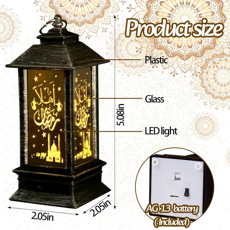 Glodecart 2 قطعة فوانيس رمضان، سوداء، إضاءة LED، غير مقاومة للماء، مقاس 5×2×3 بوصة، للطاولة، تعمل بالبطارية، فوانيس كهربائية زخرفية، ديكور طاولة المنزل، هدايا رمضان. - Image 2