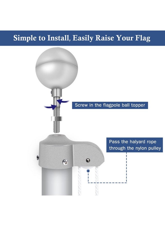 NQ NQ Flagpole Hardware Repair Parts Kit,50 Feet Halyard Rope+3" Silver Ball+6" Zinc Alloy Cleat+4 Metal Swivel Snap Clips+Aluminum Alloy Flagpole Truck with Nylon Pulley for 1.6"-2" Flag Poles  - Image 4