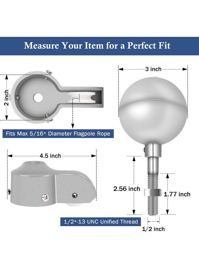 NQ NQ Flagpole Hardware Repair Parts Kit,50 Feet Halyard Rope+3" Silver Ball+6" Zinc Alloy Cleat+4 Metal Swivel Snap Clips+Aluminum Alloy Flagpole Truck with Nylon Pulley for 1.6"-2" Flag Poles  - Image 3
