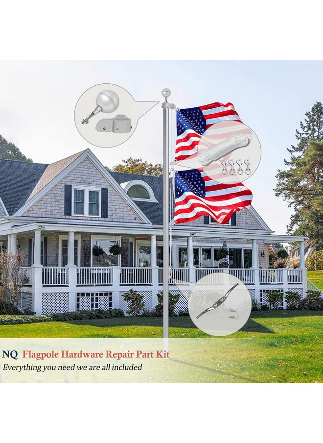 NQ NQ Flagpole Hardware Repair Parts Kit,50 Feet Halyard Rope+3" Silver Ball+6" Zinc Alloy Cleat+4 Metal Swivel Snap Clips+Aluminum Alloy Flagpole Truck with Nylon Pulley for 1.6"-2" Flag Poles  - Image 2