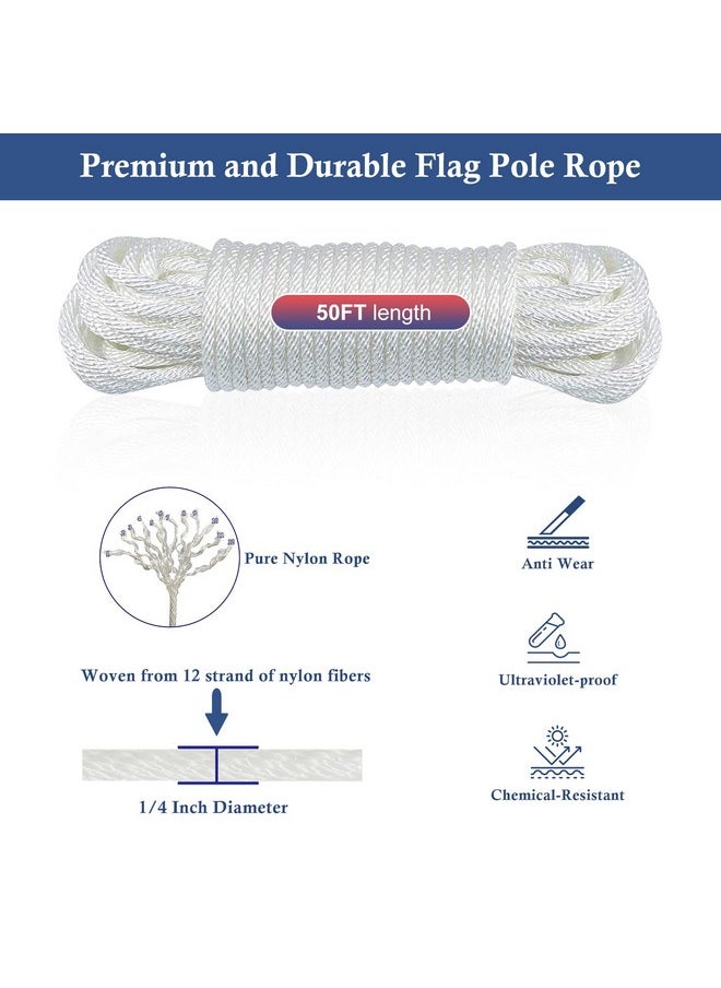 NQ NQ Flagpole Hardware Repair Parts Kit,50 Feet Halyard Rope+3" Silver Ball+6" Zinc Alloy Cleat+4 Metal Swivel Snap Clips+Aluminum Alloy Flagpole Truck with Nylon Pulley for 1.6"-2" Flag Poles  - Image 5