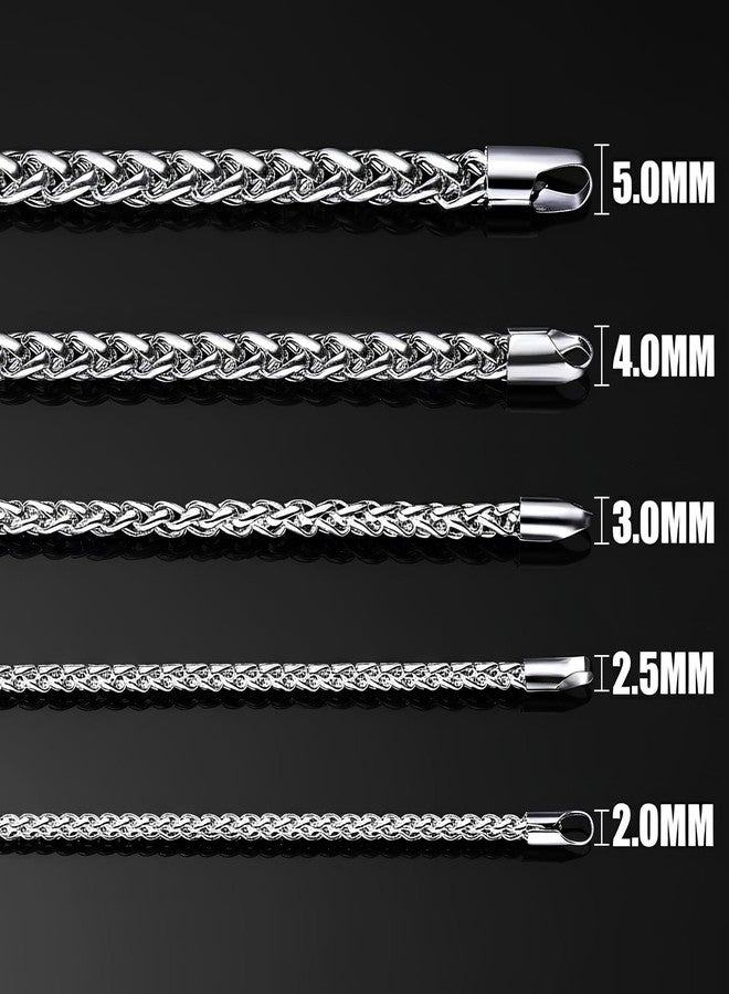Fiusem قلادة فيوسيم بسلسلة قمح فضية اللون للرجال، سلاسل رجالية 2.5 مم، سلاسل من الفولاذ المقاوم للصدأ للرجال والنساء، قلادة رجالية بطول 16-28 بوصة، 20 بوصة، فضية اللون وفولاذ مقاوم للصدأ، لا - Image 2
