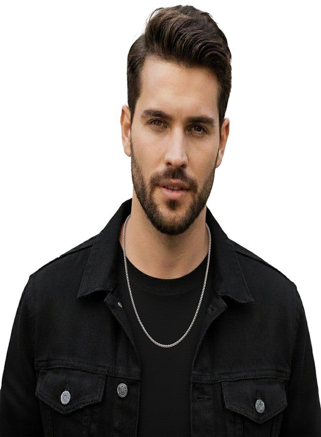 Fiusem قلادة فيوسيم بسلسلة قمح فضية اللون للرجال، سلاسل رجالية 2.5 مم، سلاسل من الفولاذ المقاوم للصدأ للرجال والنساء، قلادة رجالية بطول 16-28 بوصة، 20 بوصة، فضية اللون وفولاذ مقاوم للصدأ، لا - Image 4