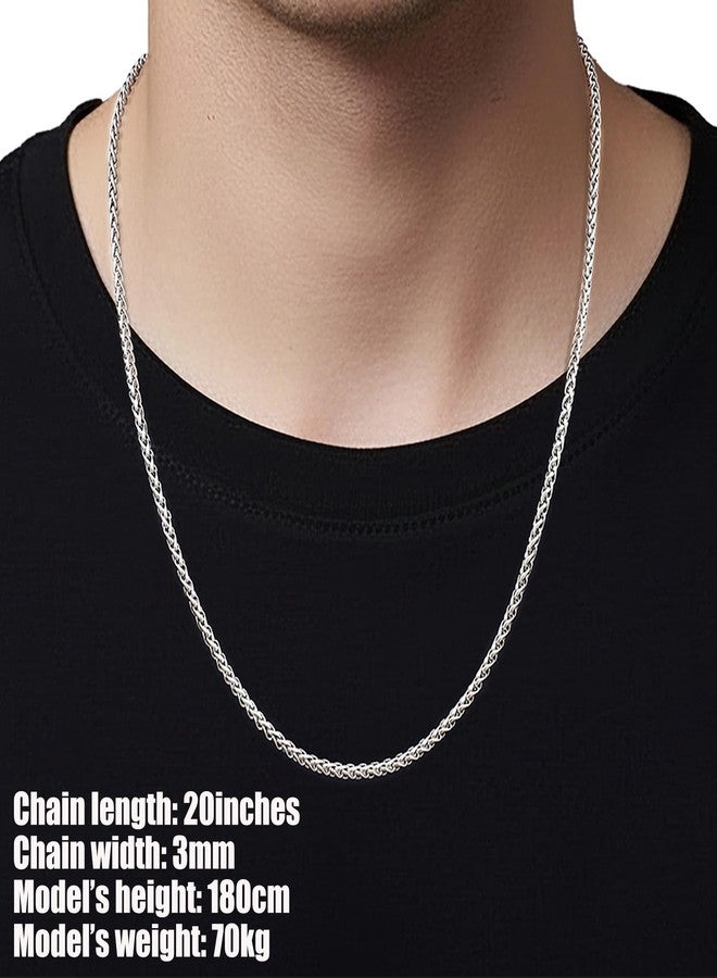 Fiusem قلادة فيوسيم بسلسلة قمح فضية اللون للرجال، سلاسل رجالية 2.5 مم، سلاسل من الفولاذ المقاوم للصدأ للرجال والنساء، قلادة رجالية بطول 16-28 بوصة، 20 بوصة، فضية اللون وفولاذ مقاوم للصدأ، لا - Image 3