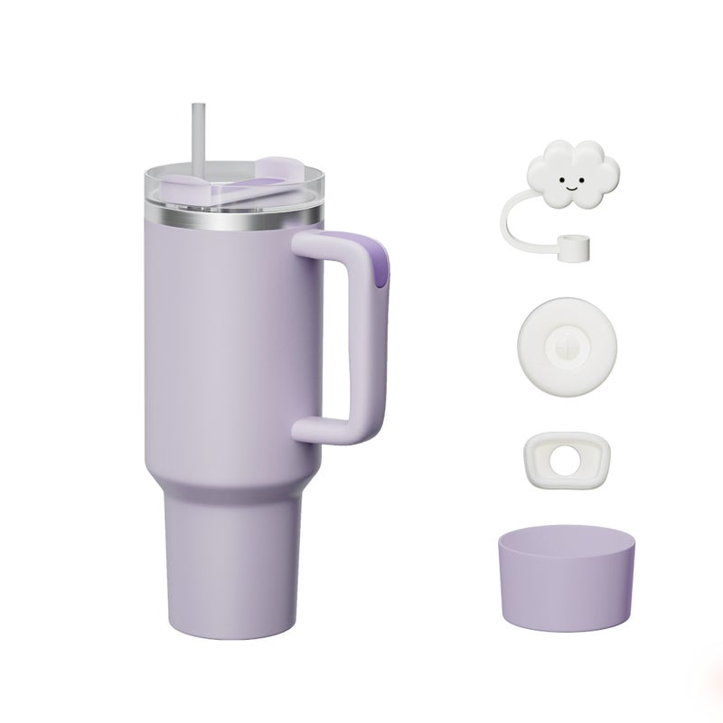 KISSKIND KISSKIND 40 oz tumbler with handle and Straw Lid Leak-proof Silicone Boot Straw Cover Cap Travel Coffee Mug Stainless Steel Water Bottle Insulated Cup for Hot and Cold Beverages Gift Idea - Purple  - Image 1