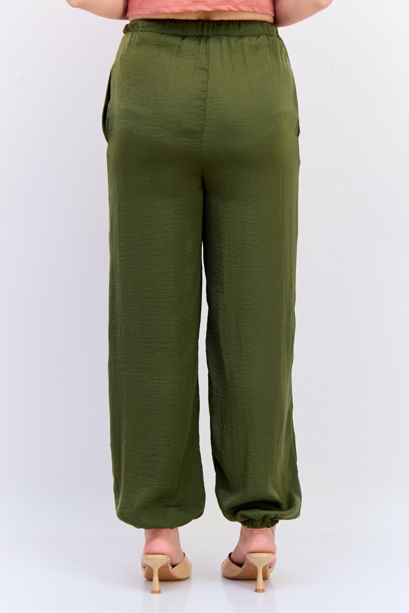 KOTON بنطلون نسائي بقصة مستقيمة عادية، زيتوني - Image 4