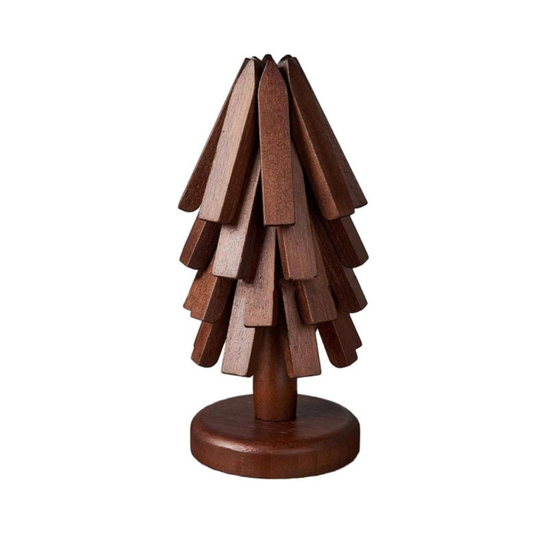 DEOLD Trivets for Hot Dishes - Tree Washer Set, Wooden Pinwheel Coaster Set with Stand for Easy Storage - for Fondue pots, Pans, Bowls, teapots, Warming Trays - Versatile Decorations (A Walnut 4 pcs) - Image 1