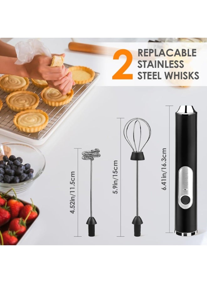 Milk Frother USB Rechargeable Electric Foam Maker,  2 Whisks for Milk Frother Handheld Foam Maker, Drink Mixer with Stainless whisks 3 Speed Adjustable Foam Maker Blender for Cappuccino  Hot Chocolate Matcha Protein Shakes - Image 2