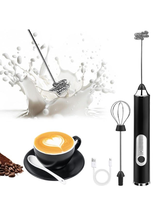 Milk Frother USB Rechargeable Electric Foam Maker,  2 Whisks for Milk Frother Handheld Foam Maker, Drink Mixer with Stainless whisks 3 Speed Adjustable Foam Maker Blender for Cappuccino  Hot Chocolate Matcha Protein Shakes - Image 1