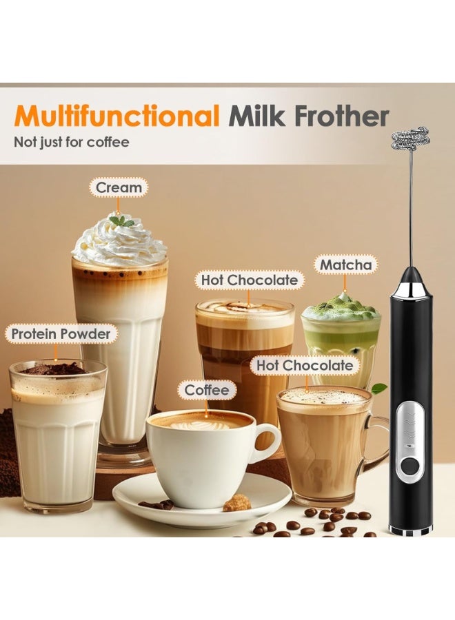 Milk Frother USB Rechargeable Electric Foam Maker,  2 Whisks for Milk Frother Handheld Foam Maker, Drink Mixer with Stainless whisks 3 Speed Adjustable Foam Maker Blender for Cappuccino  Hot Chocolate Matcha Protein Shakes - Image 3