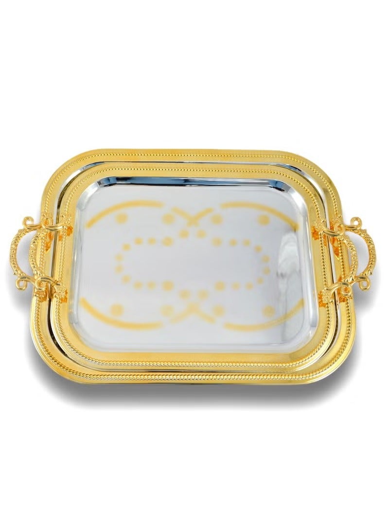 Homemaker 2-Piece Rectangular Luxury Serving Tray – Large (46.5x37cm) & Medium (40.5x32.5cm) – Steel – Silver & Gold – Premium Quality – Elegant Look & Feel – Serves Food & Beverages – Hand Washable - Image 1