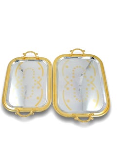 Homemaker 2-Piece Rectangular Luxury Serving Tray – Large (46.5x37cm) & Medium (40.5x32.5cm) – Steel – Silver & Gold – Premium Quality – Elegant Look & Feel – Serves Food & Beverages – Hand Washable  - Image 2