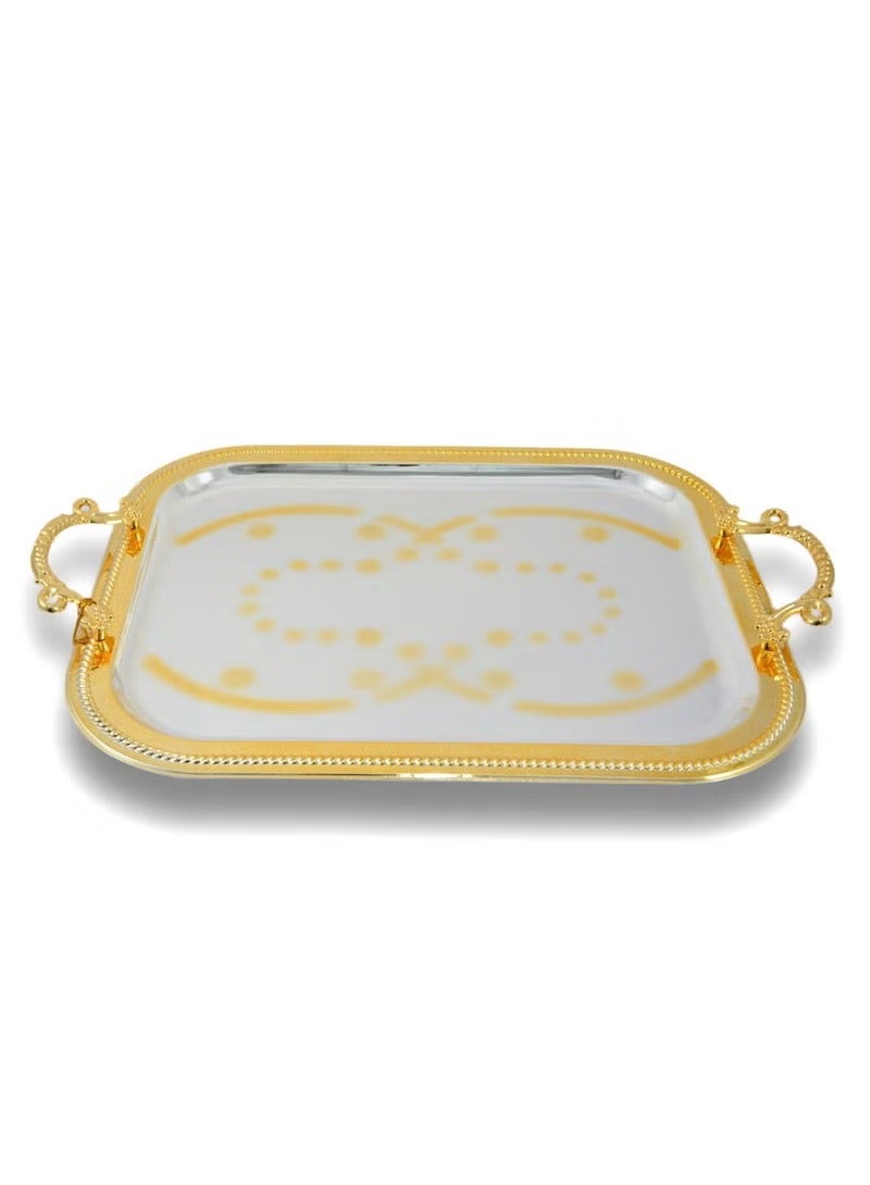Homemaker 2-Piece Rectangular Luxury Serving Tray – Large (46.5x37cm) & Medium (40.5x32.5cm) – Steel – Silver & Gold – Premium Quality – Elegant Look & Feel – Serves Food & Beverages – Hand Washable - Image 3