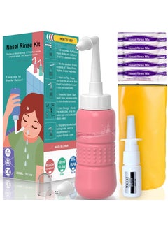 TONELIFE TONELIFE Sinus Rinse Kit with 5 Salt Packs, Sprayer-Bag - Neti Pots - Nasal Irrigation- BPA Free - Nasal Rinse Bottle for Sinus and Allergy Relief - Nose Wash,Pink 