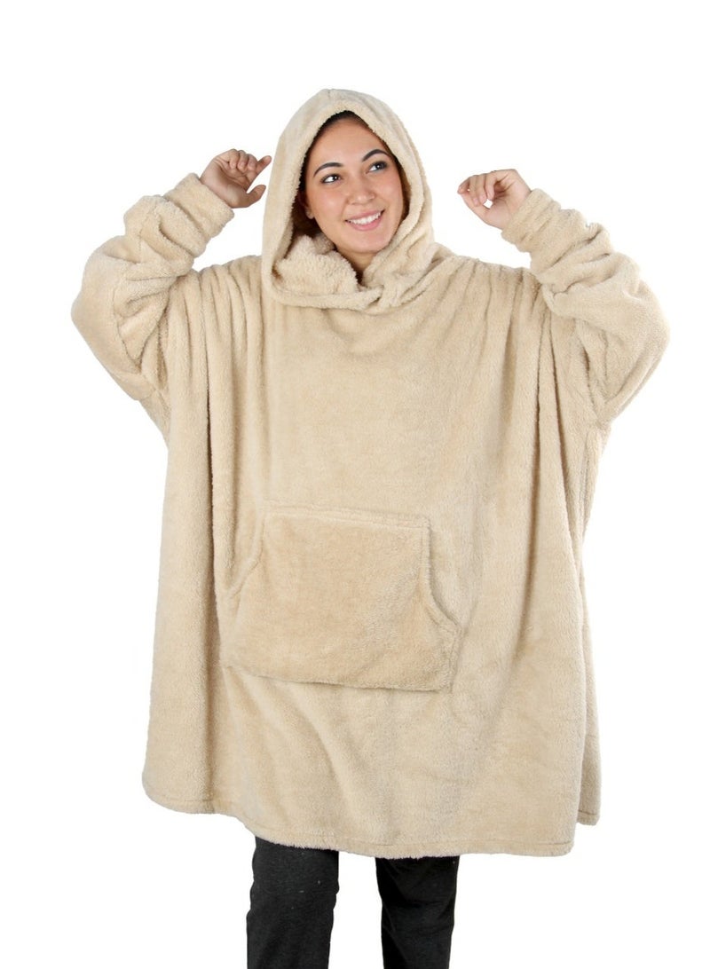 snooze Set of 2 pcs, Over-sized Wearable Blanket with Hodi, Gray & Biege - Image 3